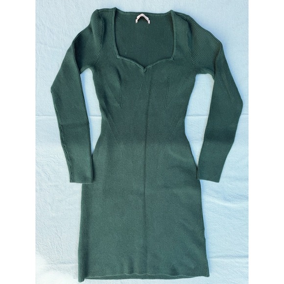 Abercrombie & Fitch Dresses & Skirts - Abercrombie & Fitch Green Ribbed Sweetheart Neck Long Sleeve Sweater Dress M
